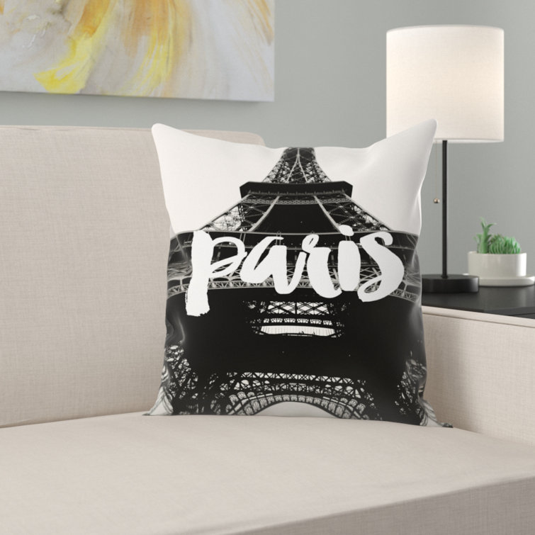 Paris Eiffel Tower Black White Throw Pillow